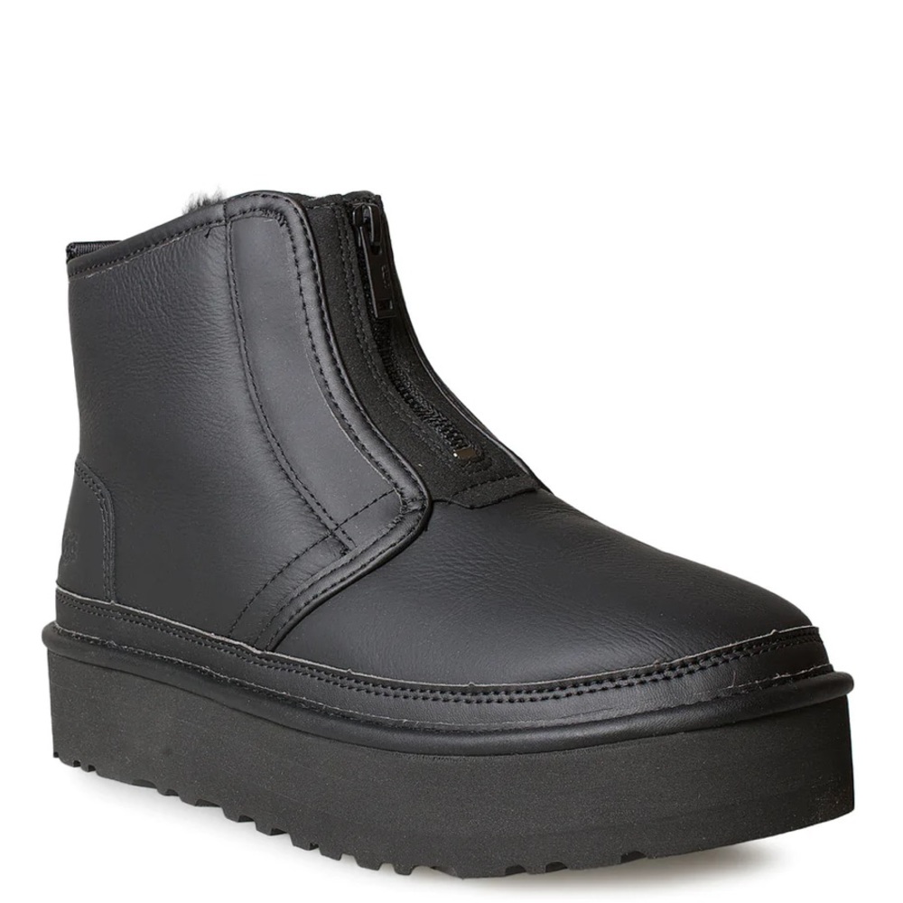 UGG NEUMEL PLATFORM ZIP ULTRA MATTE BLACK LEATHER WOMEN'S BOOTS SIZE US 8